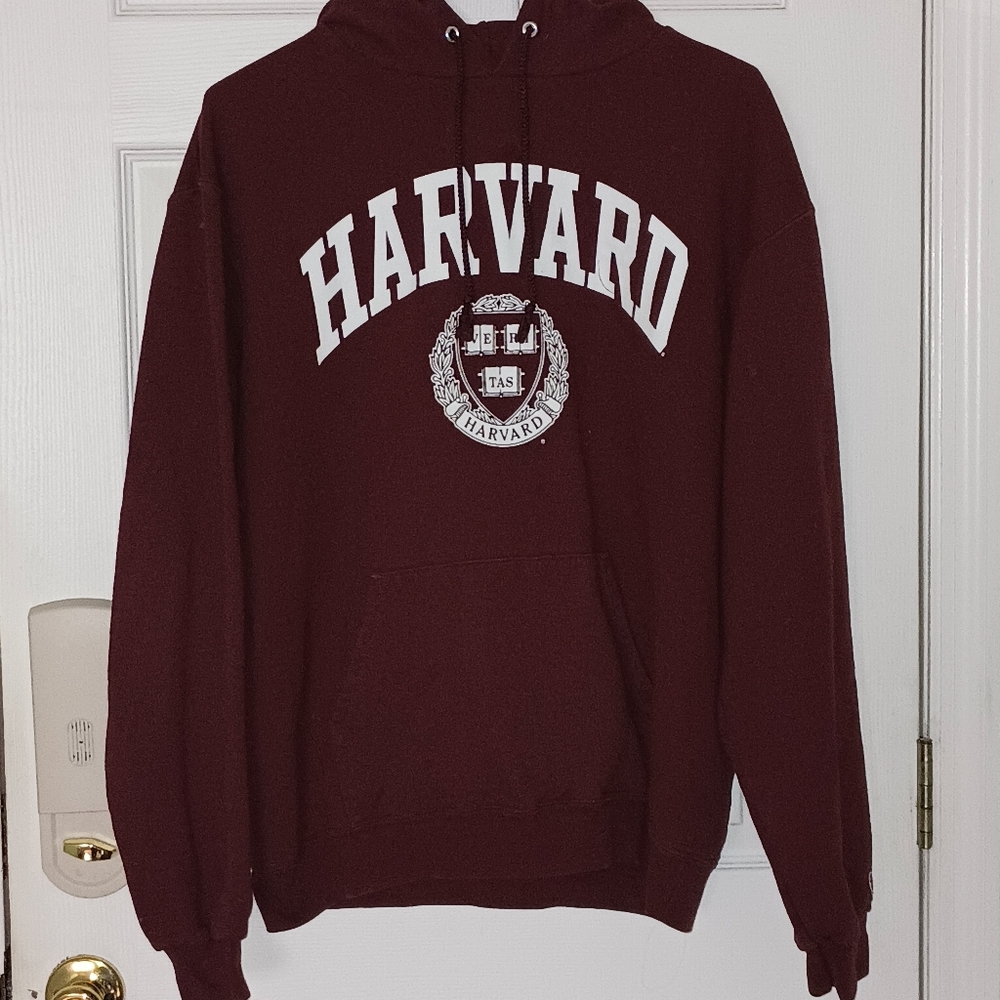 Harvard Hoodie Sz L Maroon Pullover Champion Eco Authentic Polyester Blend